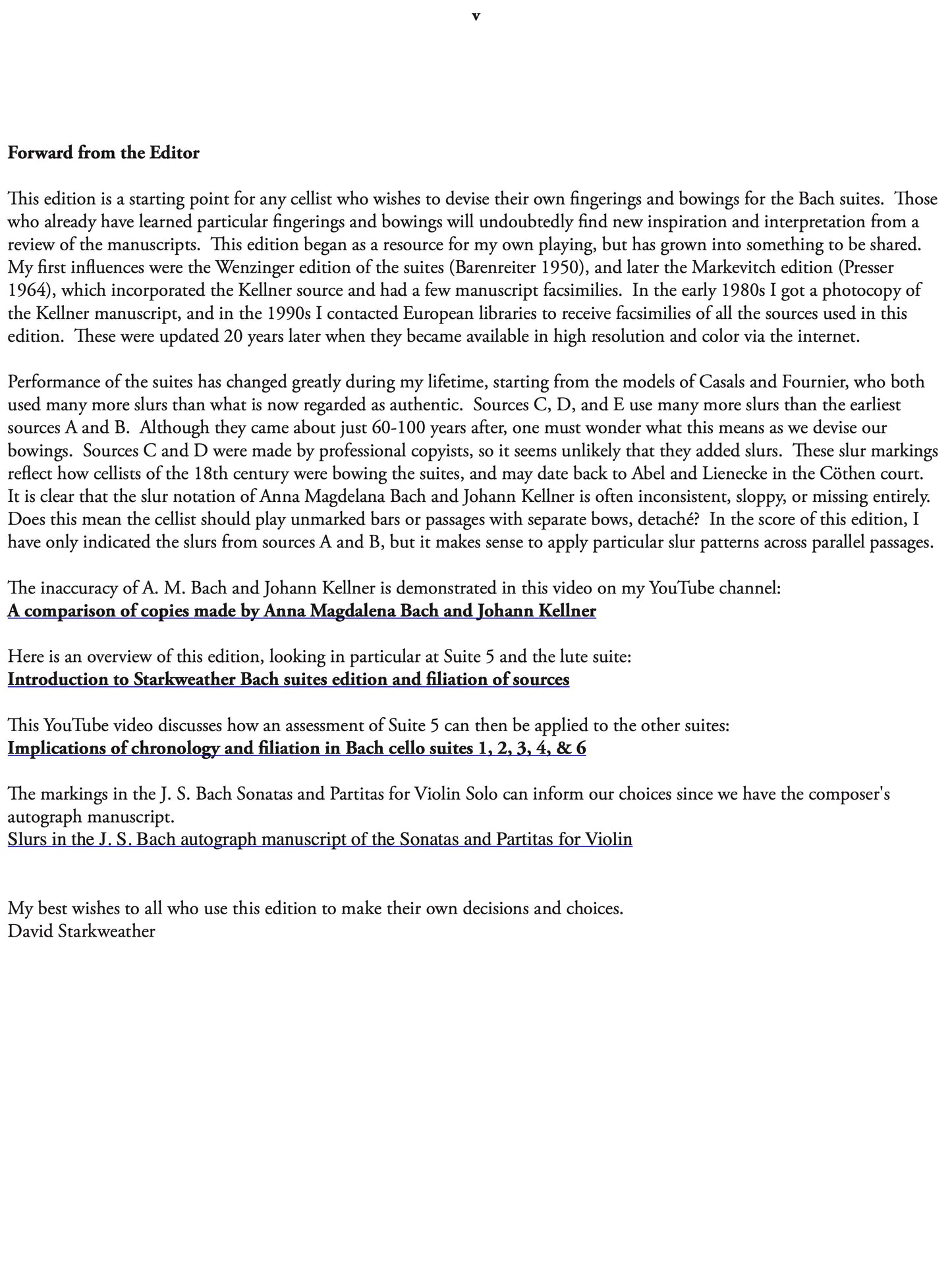 Johann Sebastian Bach: Six Suites for Violoncello Solo, BWV 1007–1012 (2025 Digital Edition), Edited by David Starkweather