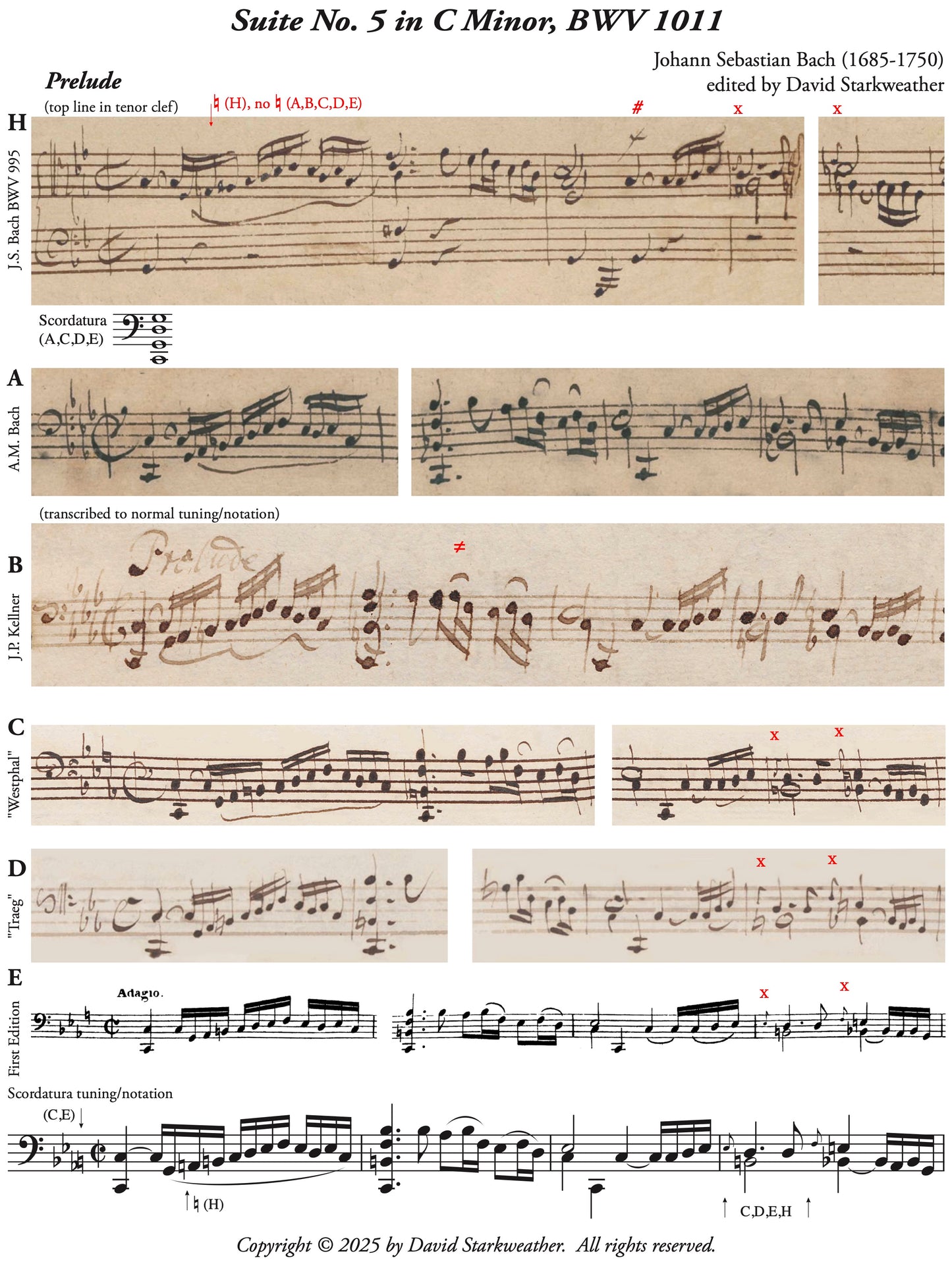 Johann Sebastian Bach: Six Suites for Violoncello Solo, BWV 1007–1012 (2025 Digital Edition), Edited by David Starkweather