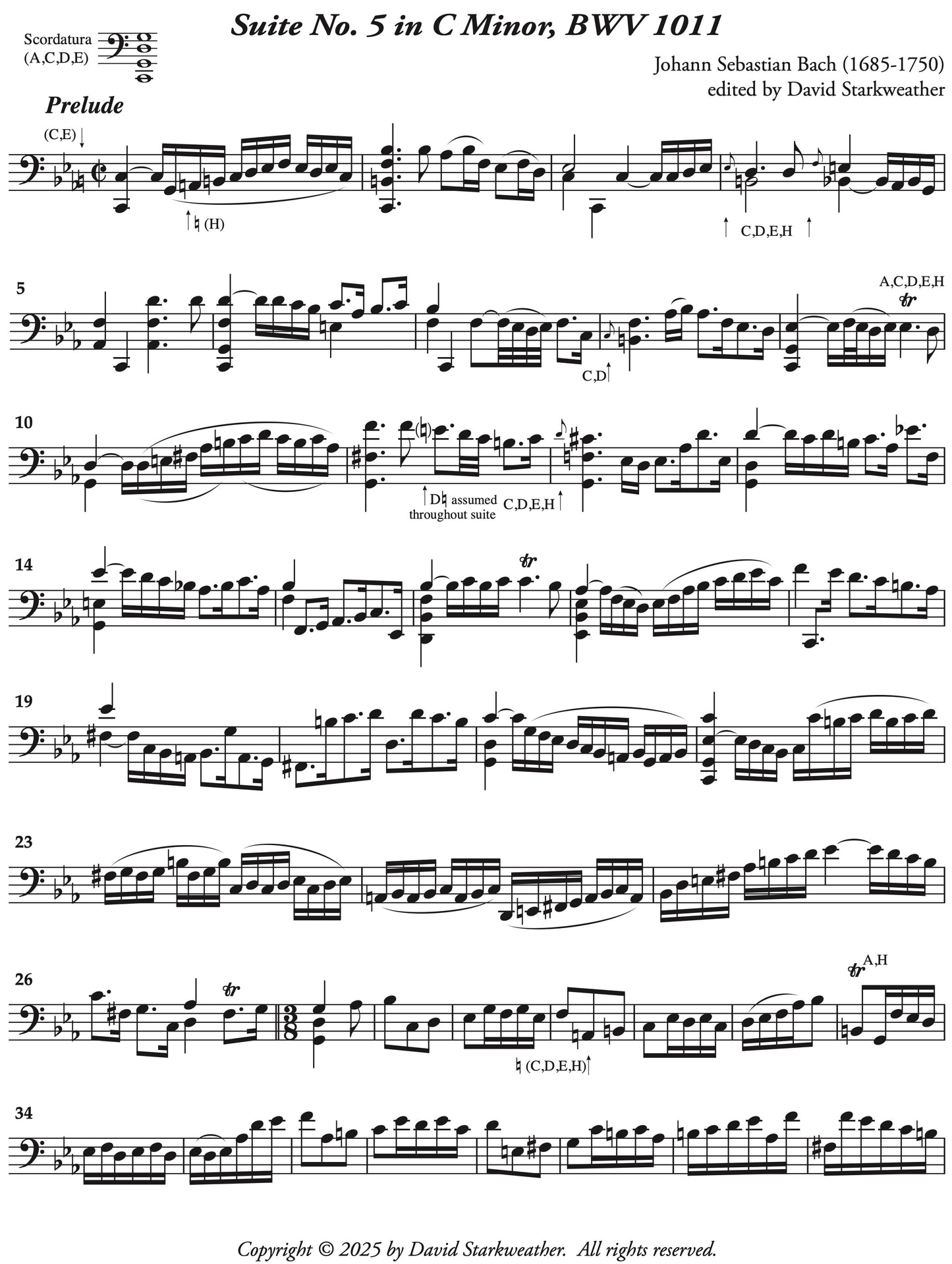 Johann Sebastian Bach: Six Suites for Violoncello Solo, BWV 1007–1012 (2025 Digital Edition), Edited by David Starkweather