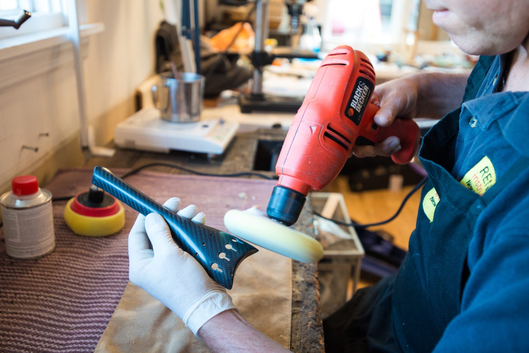 Polishing the finished product with compound and buffing drill